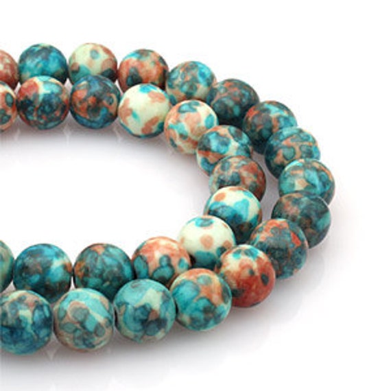 8mm Mixed Brown & Sky Blue Colored Stone Round Ball Gemstone