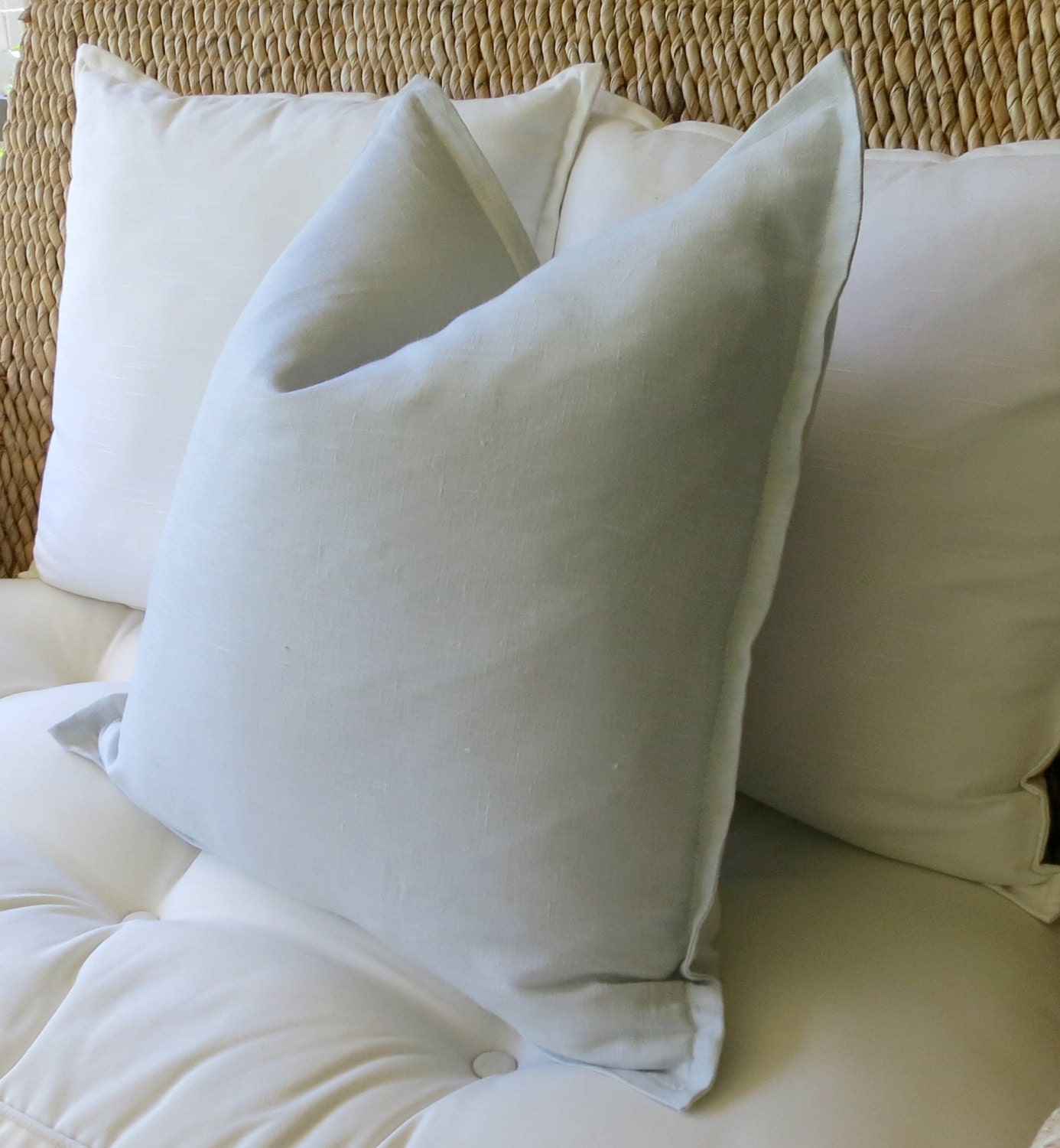 Cloud Blue Linen Pillow Cover Flange Edge Pillow 18 x 18