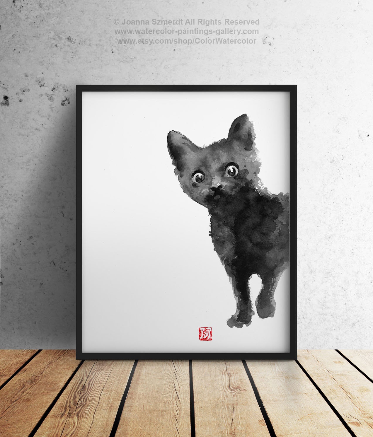  Black  Cat  Poster Abstract Animal Minimalist  by ColorWatercolor