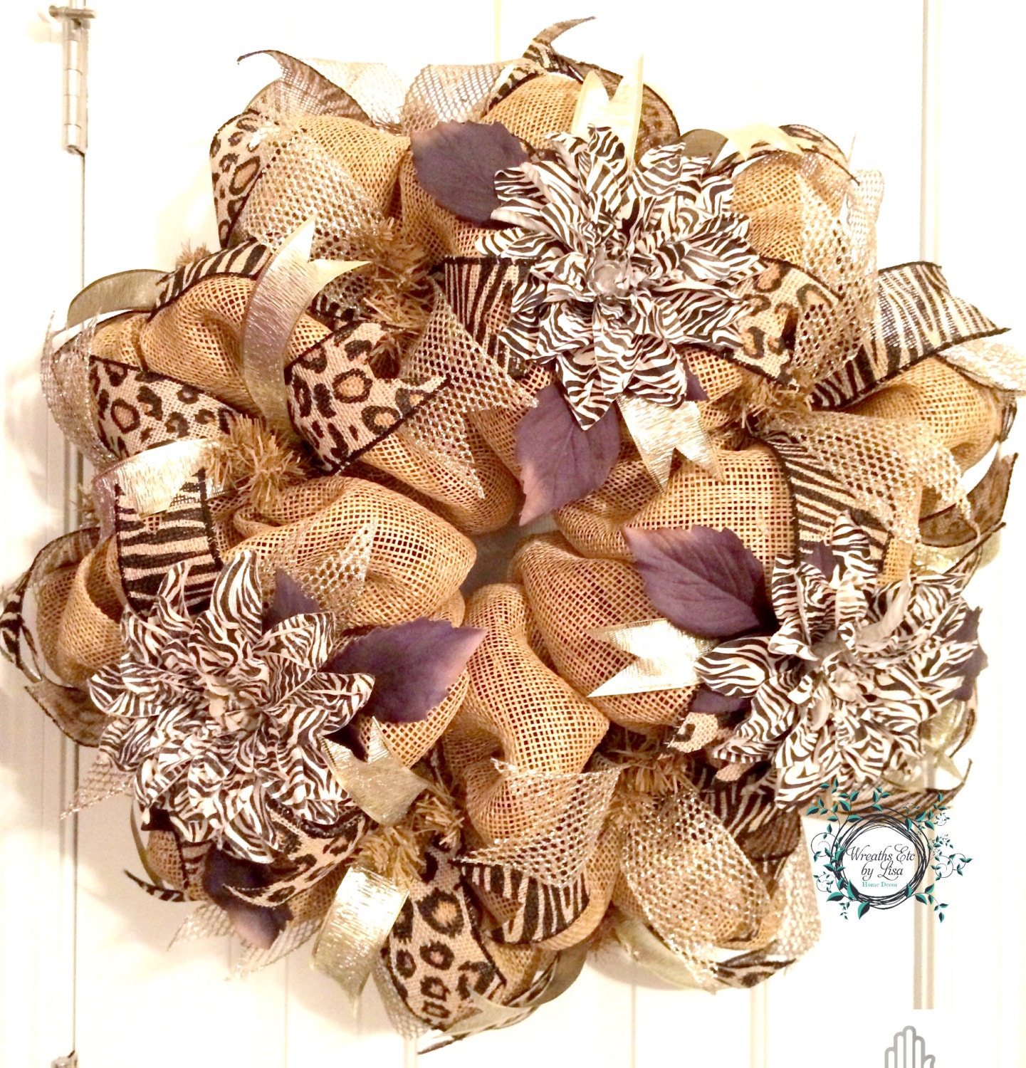 SALE Burlap Animal Print Deco Mesh Wreath