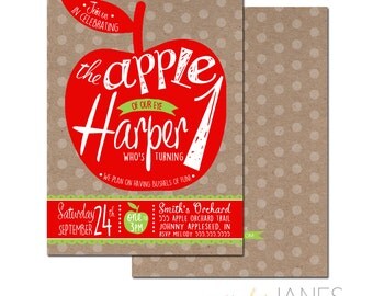 Apple of Our Eye Birthday Invitation | Digital Printable Apple Invitation | Fall Birthday Invitation - 5X7 with *bonus reverse side"