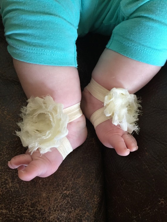 Infant barefoot sandals baby sandals cream  by KTBugBoutique