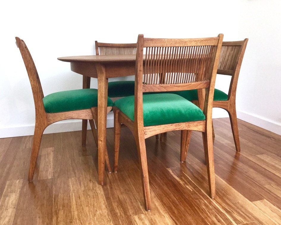 Mid Century Drexel Profile Series Dining Set 3 Leaves Table 4 Dining Chairs John Van Koert Haute Juice