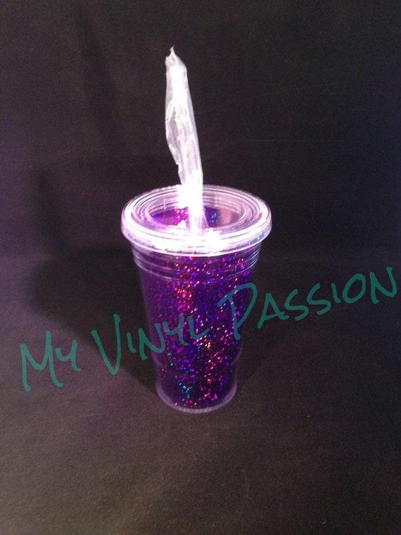 Items similar to 16 oz Personalized Reusable Dark Purple Glitter