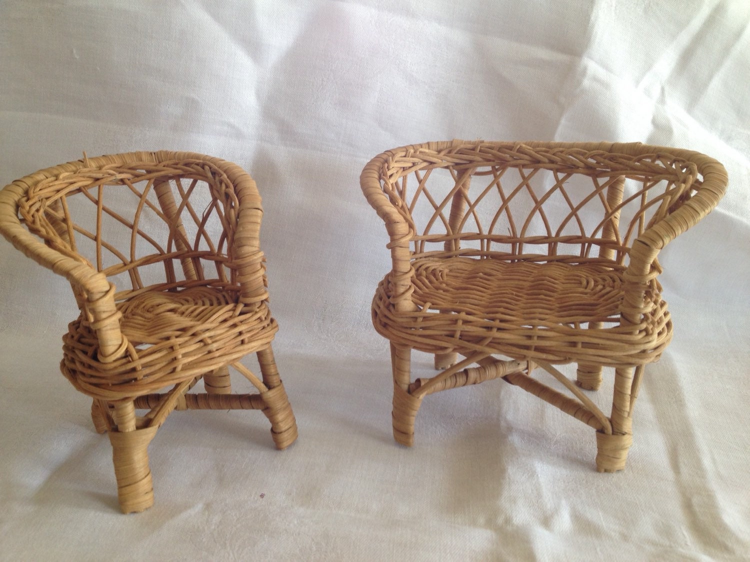 Doll Sized Wicker Chair and Loveseat/ Vintage/ Boho Haute Juice