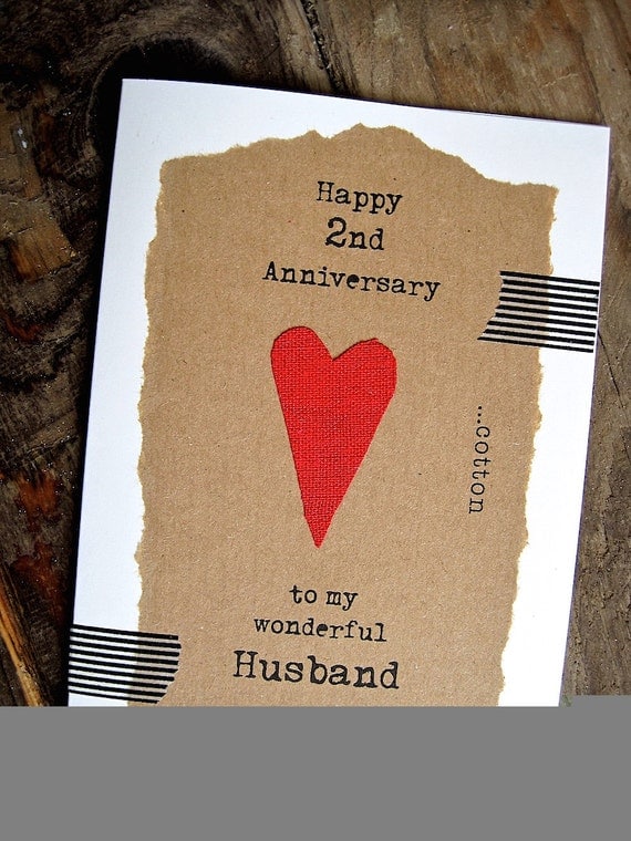 2nd Anniversary Keepsake Card Husband Wife COTTON traditional gift for ...