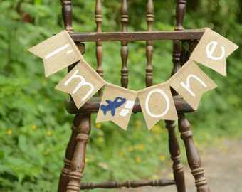 I'm One high chair banner - high chair banner 1st birthday, first birthday burlap baner, Airplane birthday, plane banner, vintage plane