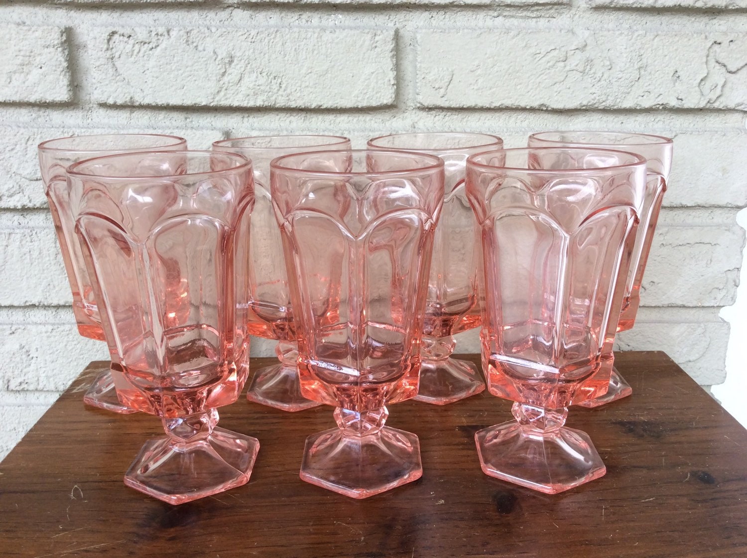 Pink glass drinking glasses Fostoria Virginia candy by 2roads2take
