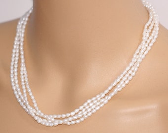 Multi strand pearl necklace,multistrand pearl necklace,real freshwater pearl necklace,layered necklace,bridesmaid necklace,wedding necklace
