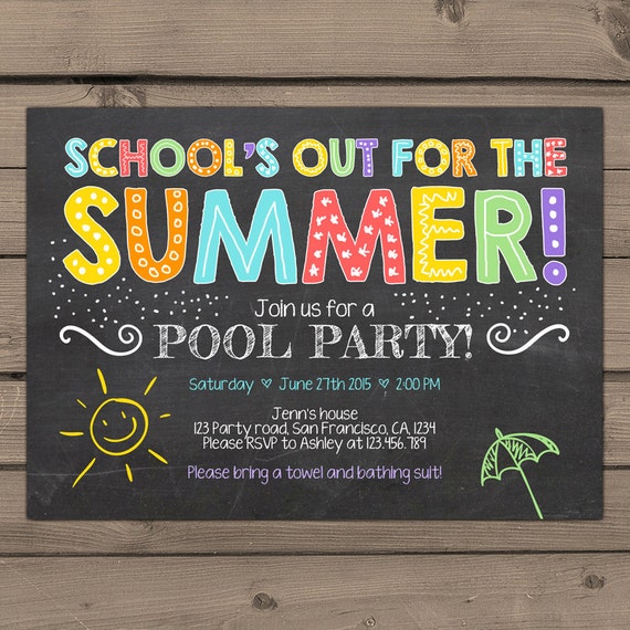 End Of School Pool Party Invitations 1