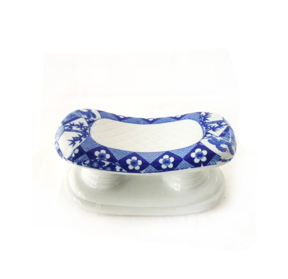 INTAGE 1950's Beautiful Blue and White Ceramic Pillow