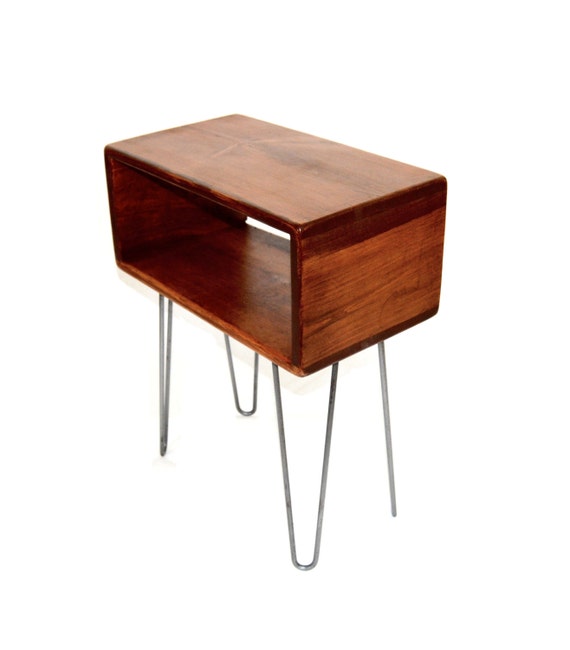 Reclaimed Wood Side Table on Steel Hairpin Legs mid century
