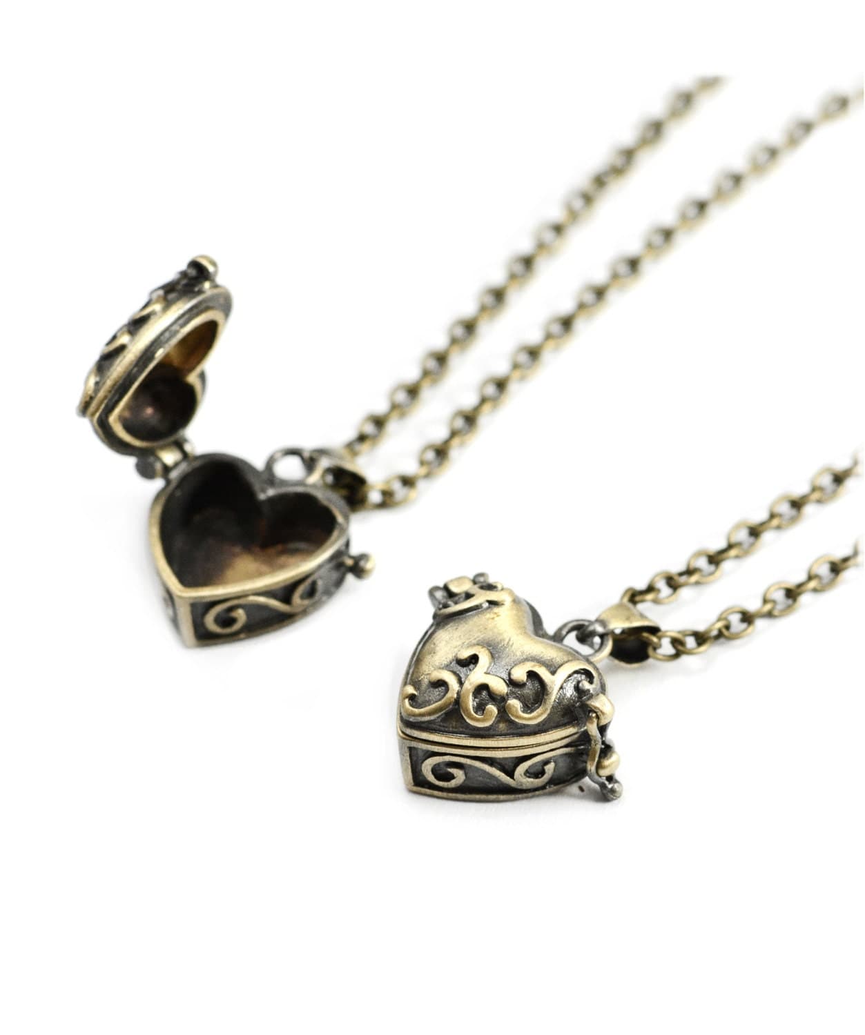 Bronze Heart Pill Box Necklace Vintage Style Jewellery Love