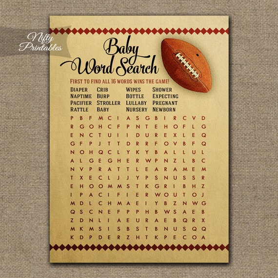 Word Search Baby Shower Game Football Baby Shower Football