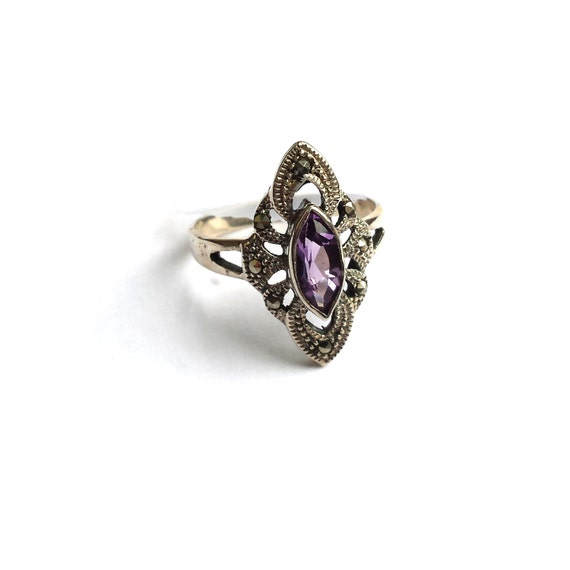 Amethyst and Marcasite Sterling Silver Ring by TreasuredPlum