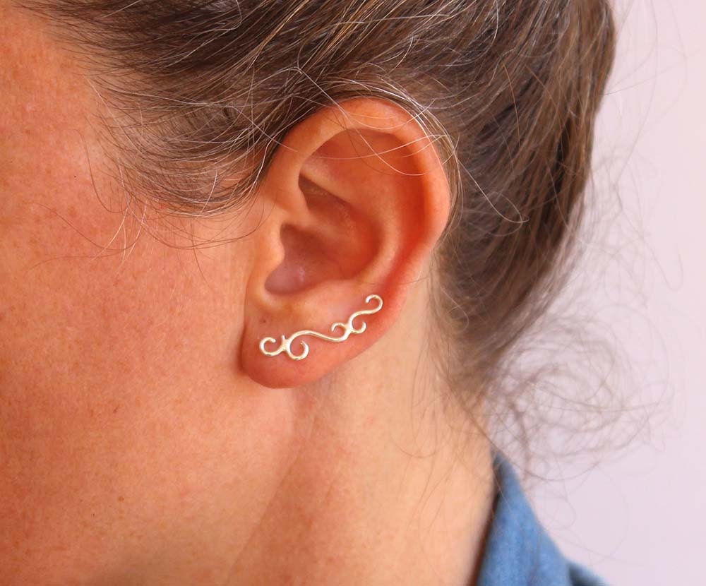 Ear climber Sterling silver ear cuff swirl by anatajewelry on Etsy
