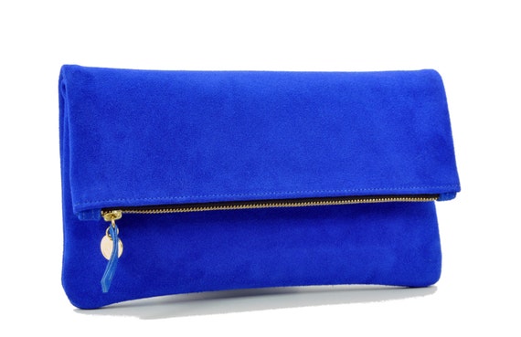 ELECTRIC BLUE Suede Foldover Leather by AnythingbutPlainJane