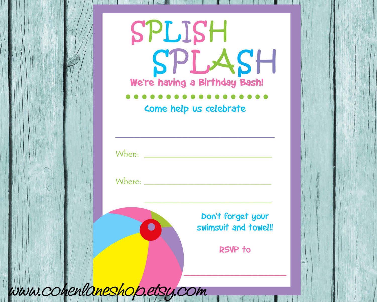 Fill In Pool Party Invitations 2