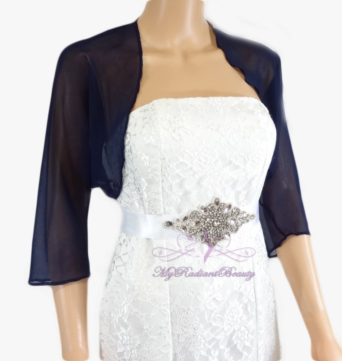 navy chiffon bolero jacket