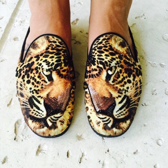Beaded Leopard Beverly Feldman Slip On Flats