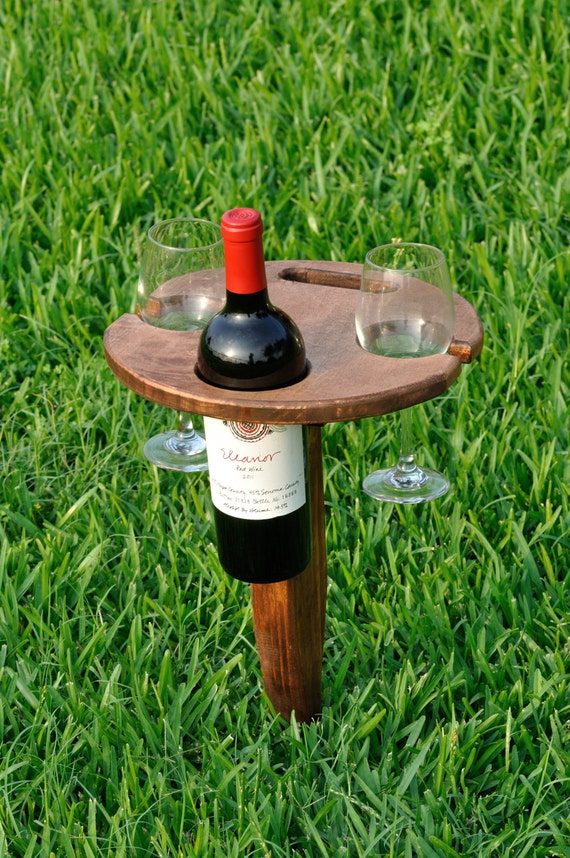Folding outdoor wine table with carry handle Maple