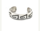 Vintage Cuff Bracelet, Native American  Arthur Platero Navajo Sterling Silver Overlays Geometrics