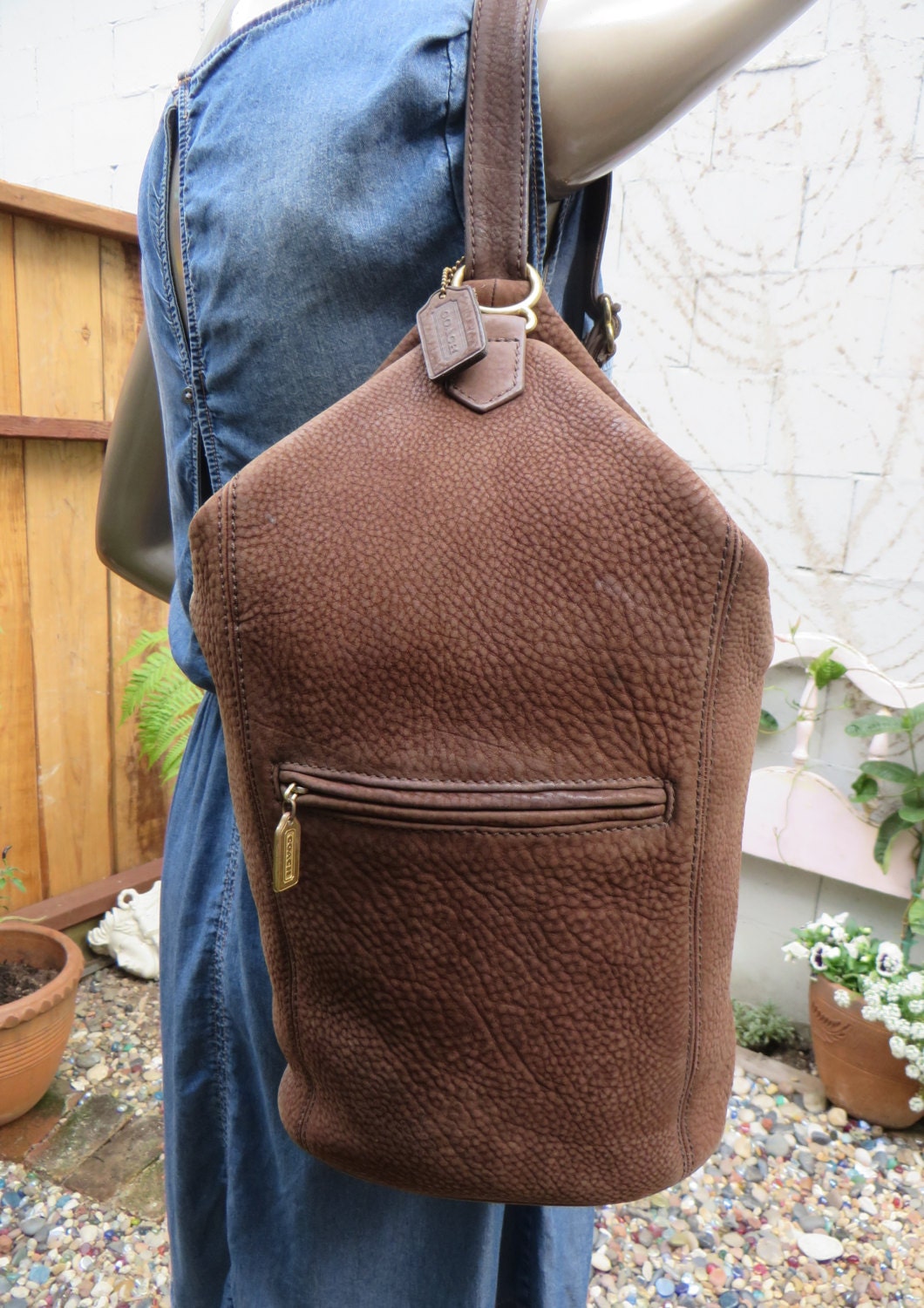 Vintage Coach Sonoma Flat Pack Bag Pebbled Leather Sling