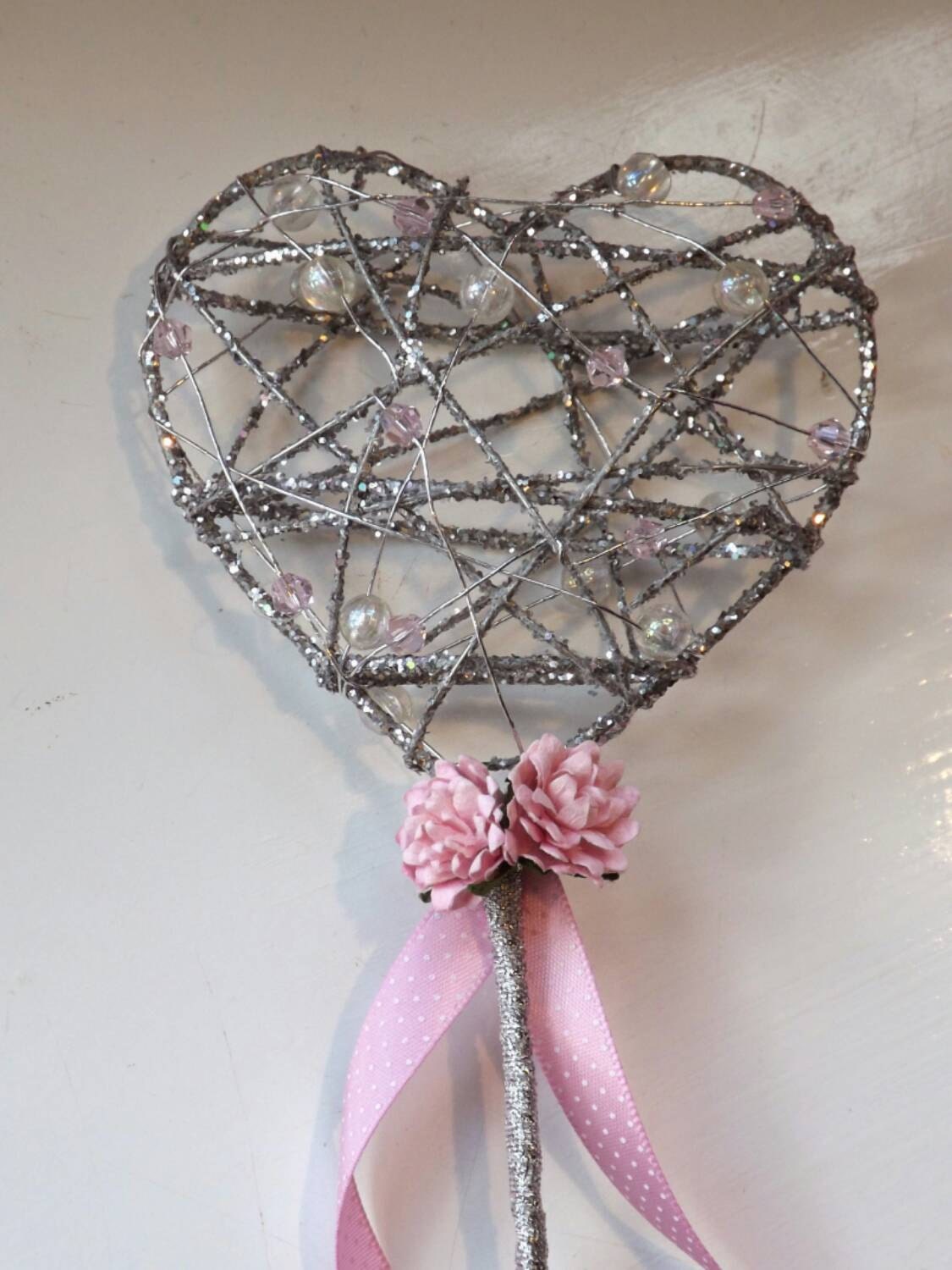 Flower girl wand sparkle heart any colour