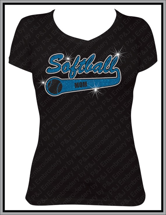 Softball Mom Glitter and Rhinestone V-neck shirt