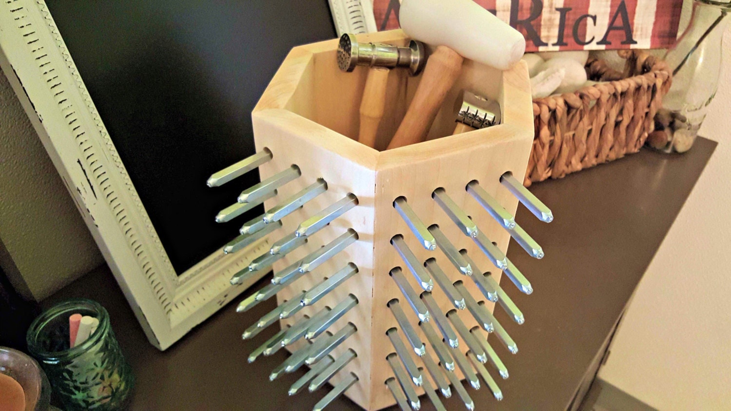 Metal Stamp Holder 6 sided Lazy Susan Hand Stamping by BroBlanks