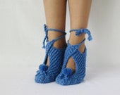 Japan slippers. Knit Slippers. House slippers. House Shoes. Moccasin Blue - READY TO SHIP.  Hand Knit Booties. Winter Slippers Ð¡ozy Slippers
