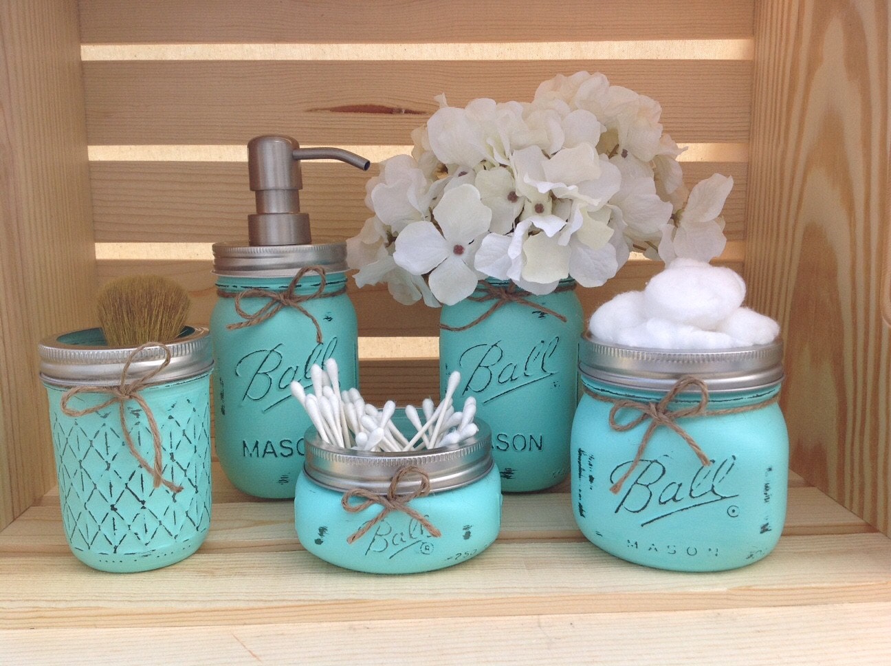 Mason Jar Bathroom Set Mason Jars Bathroom Decor Bridal by MidnightOwlCandleCo Etsy