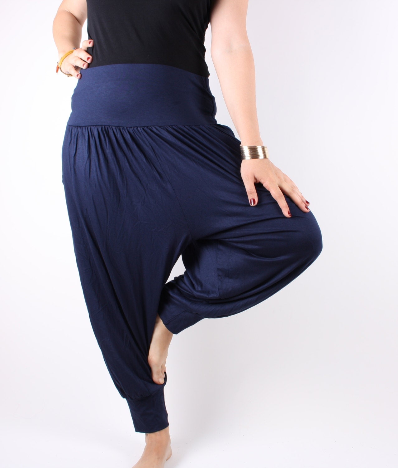 Download Navy Blue Cotton Women's Harem PantsHigh Cut Yoga by caginas