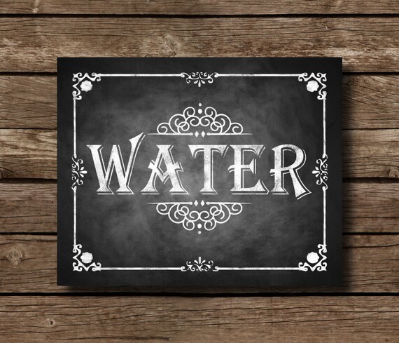 Printable Chalkboard Wedding Water Sign, Wedding Bar, Beverage Sign ...