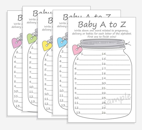 Baby A to Z Printable Mason Jar Shower Game for a Girl Boy or