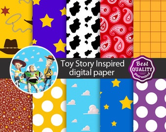 Toy story digital paper * Palette inspired by Disney's ToyStory * Stars,Polkadots, Bandana pattern and more * Instant Download