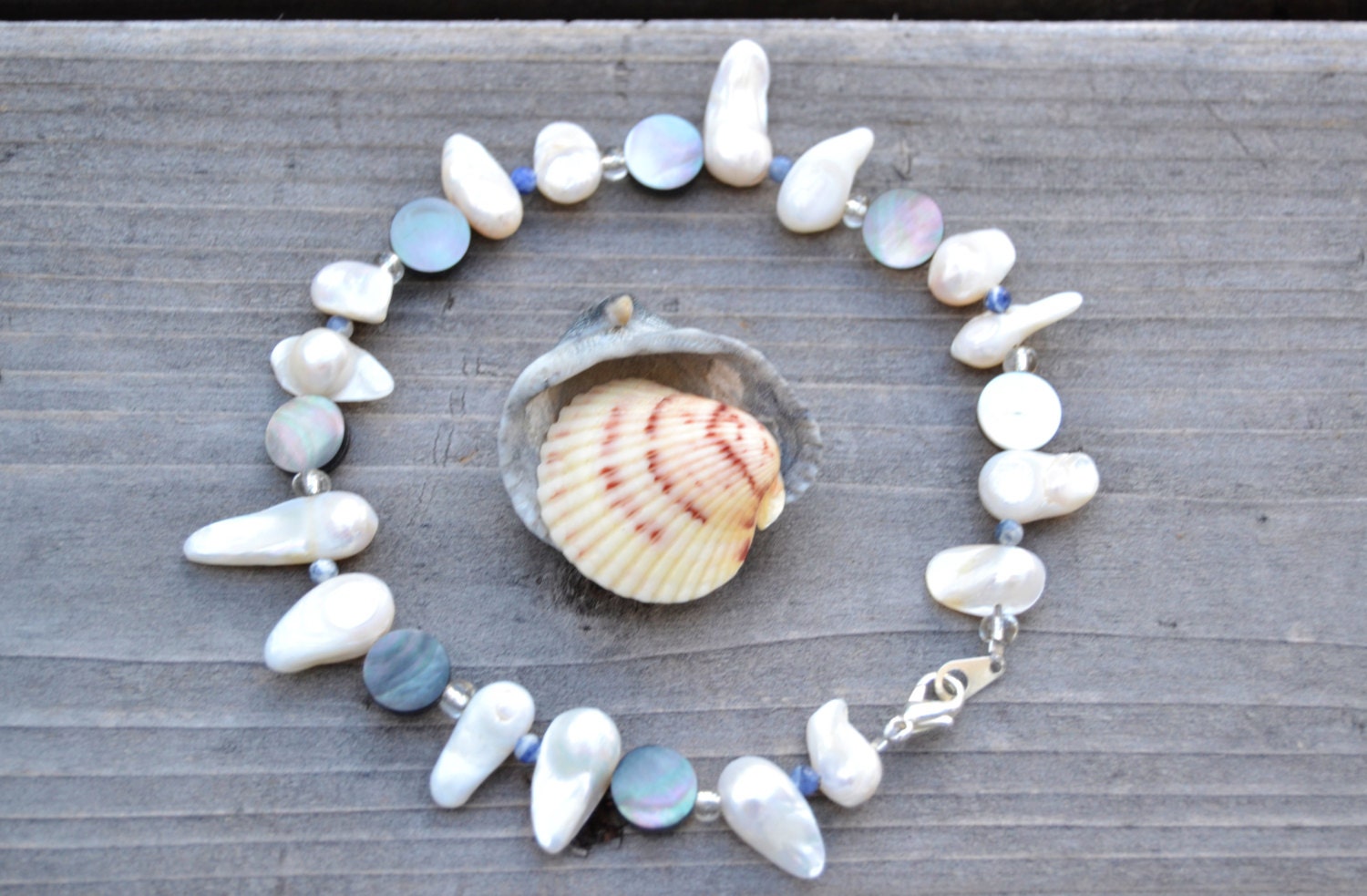 Sea shell anklet sodalite anklet shell ankle bracelet paua