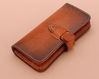 Items similar to Handmade Women&#39;s Leather Wallet with Floral Carving, Geometric Stamping and ...