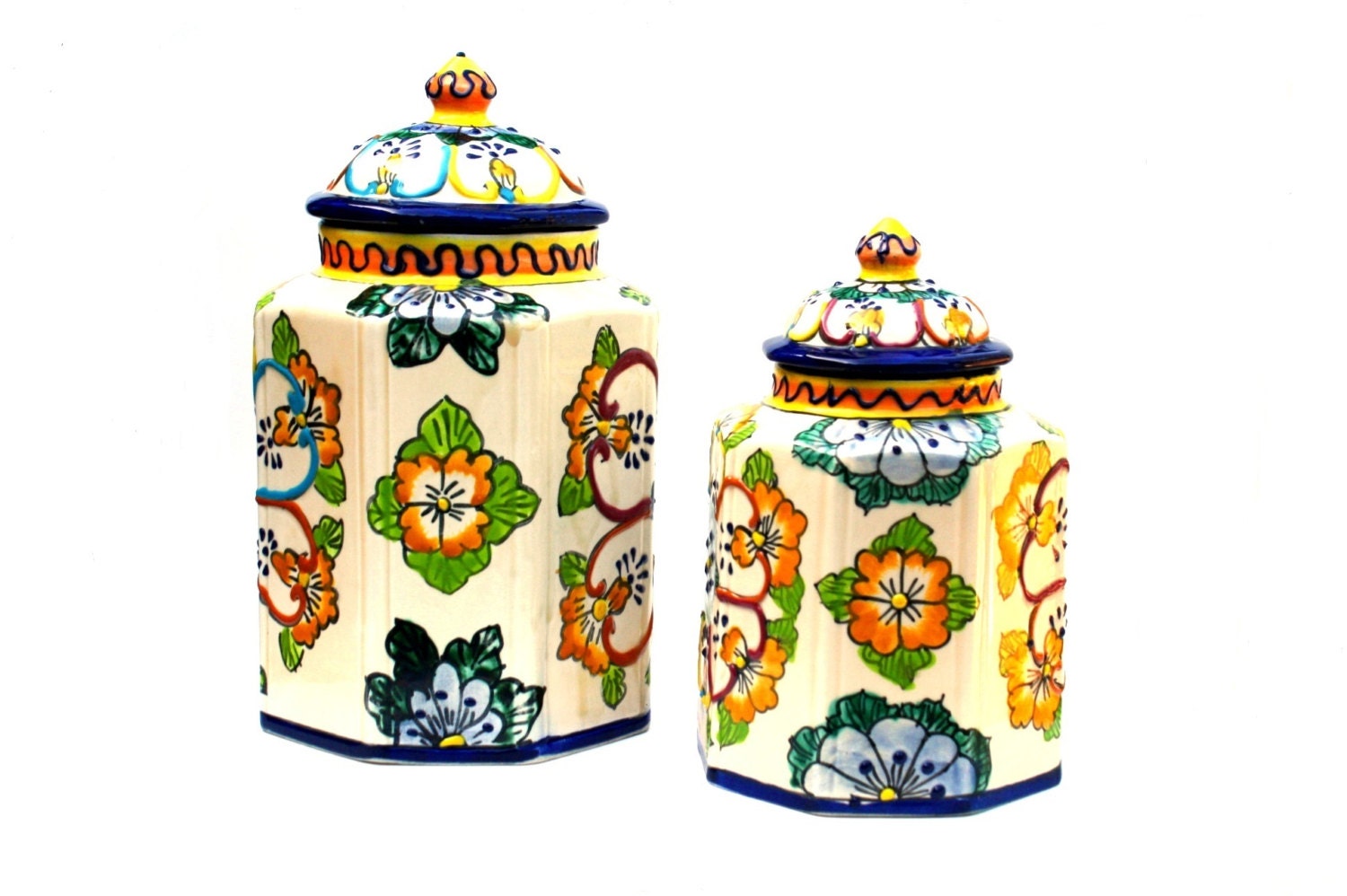 Mexican Talavera Canisters Set of 2 Mexican Canisters