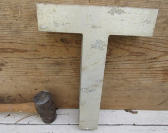 Vintage Large Metal Letter T - Brushed Steel Silver