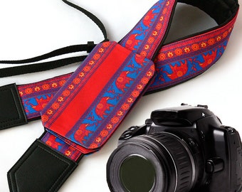 Elephant Camera Strap with pocket for caps and lenses. Bright Camera accessory. Photographer gift by InTePro