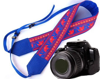 Blue DSLR / SLR Camera Strap. Lucky elephant Camera Strap. Camera accessories. Photographer gift by InTePro