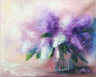 Lilacs painting ORIGINAL still life flower painting lilac 20*16 inches oil on canvas Nadia Gurkova