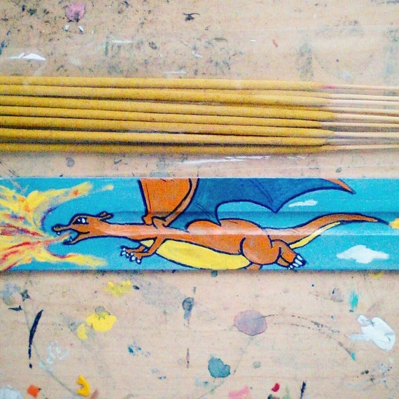 Pokemon Charizard hand painted wooden incense burner