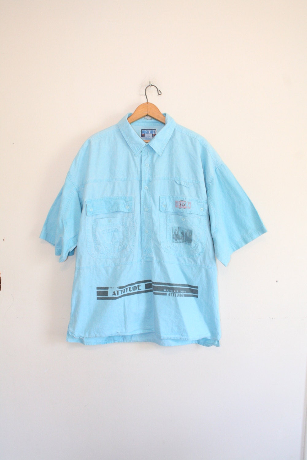 BUGLE BOY ATTITUDE // size medium // 80s // button up // blue