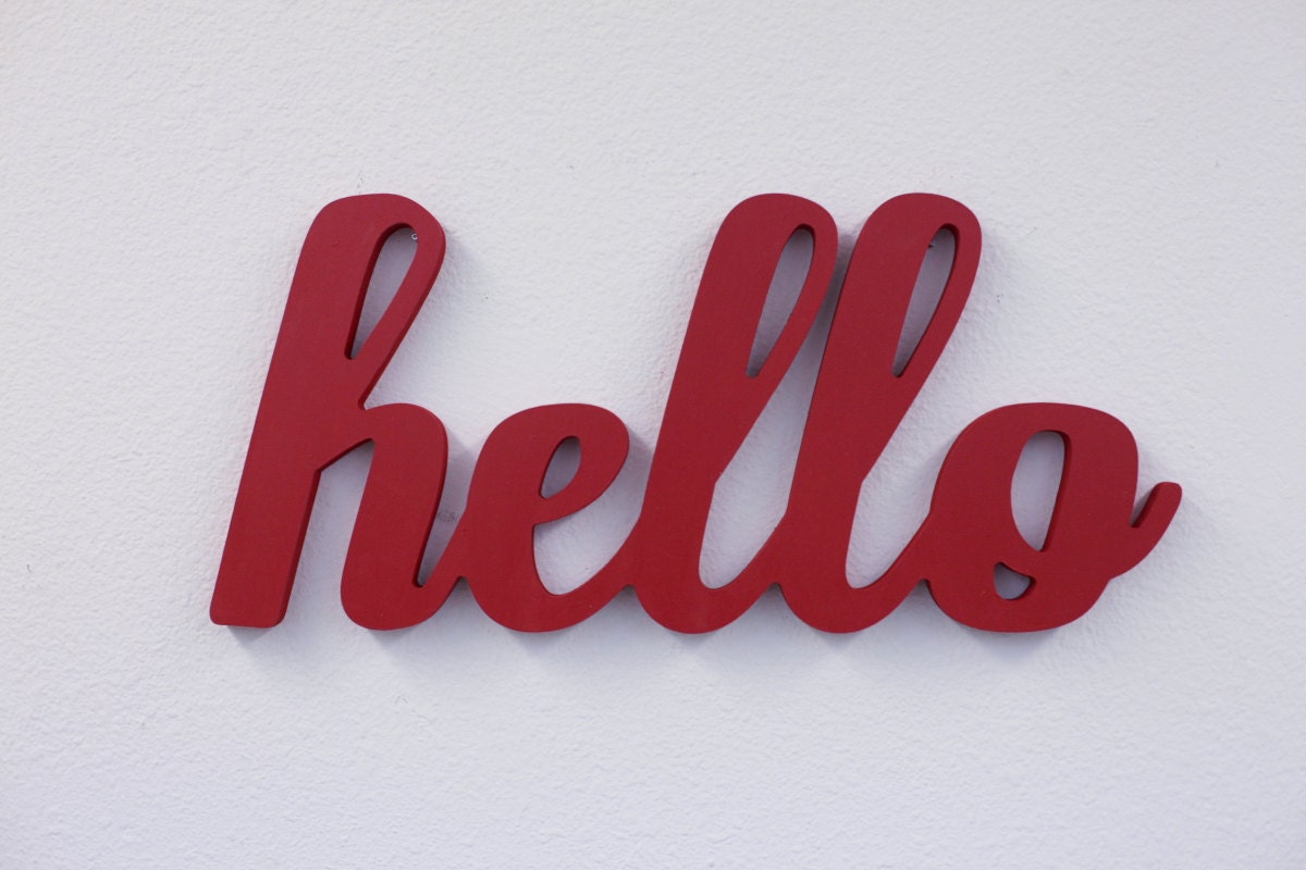Hello Wood Word Cutout Scroll Cut Word Hello Sign by 302WoodWorks