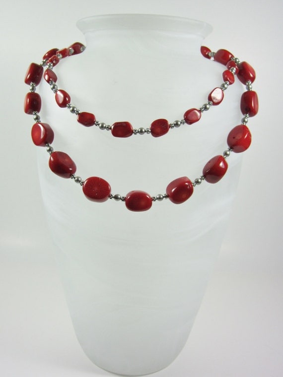 Red Coral Necklace Chunky Necklace Layered Multi by JudysTreehouse