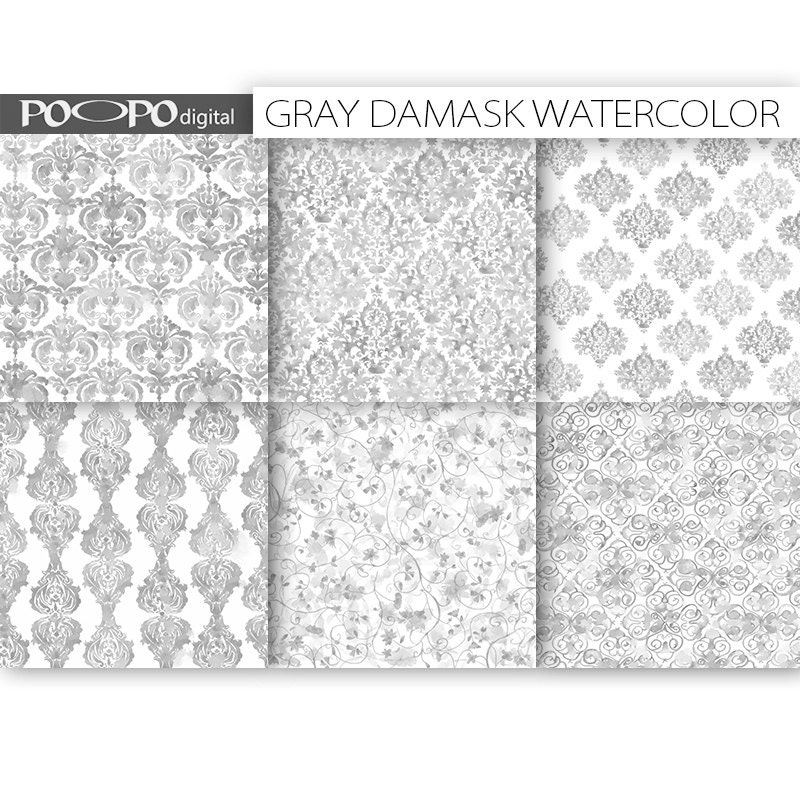 Gray damask digital paper grey damask gray scrapbook damask