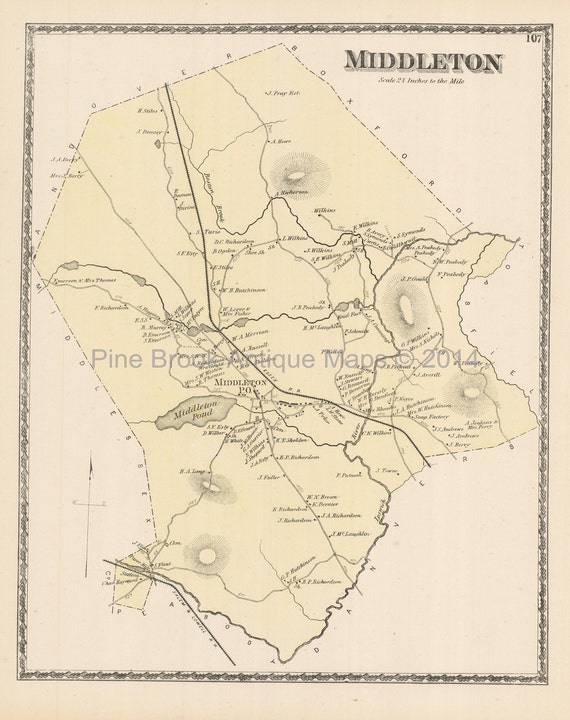 Middleton Massachusetts Antique Map Beers by PineBrookAntiqueMaps