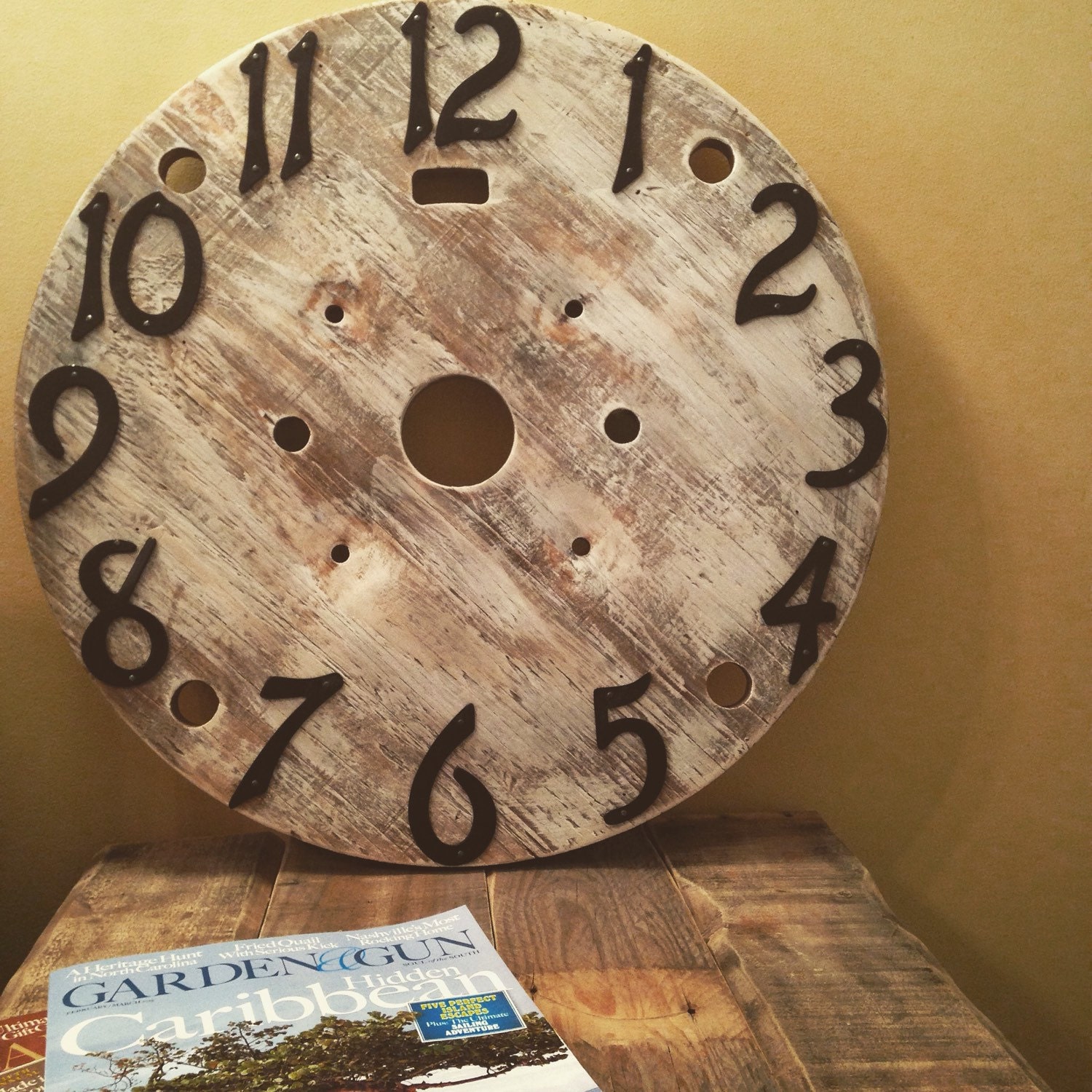 Reclaimed wooden spool clock